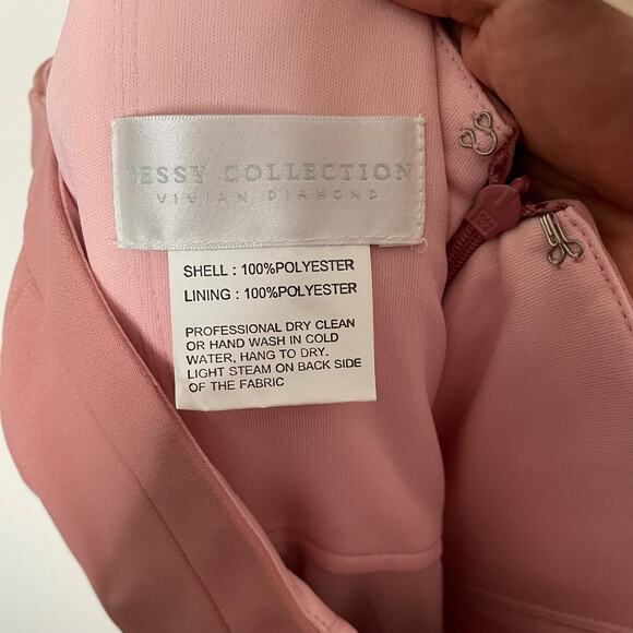 NWT Dessy Collection 3069 BUSTIER CREPE MIDI DRESS bow strap Desert Rose size 12 - Picture 8 of 8